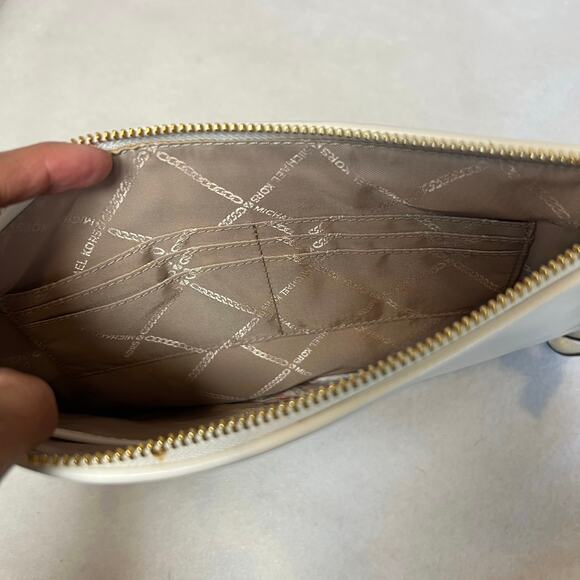 NWT Michael Kors Jet Set Woven Fray Edge Optic White Zip Pouch Clutch Wristlet - Picture 7 of 10